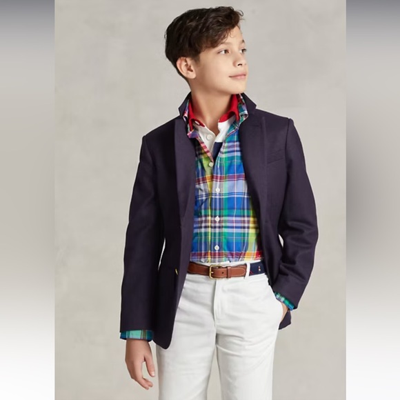 Ralph Lauren Iconic Boys 100% Wool Navy Tailor Blazer Embroidered